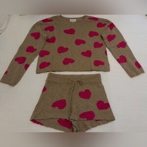 Beach Riot Pajama Set - Tan and Pink Hearts